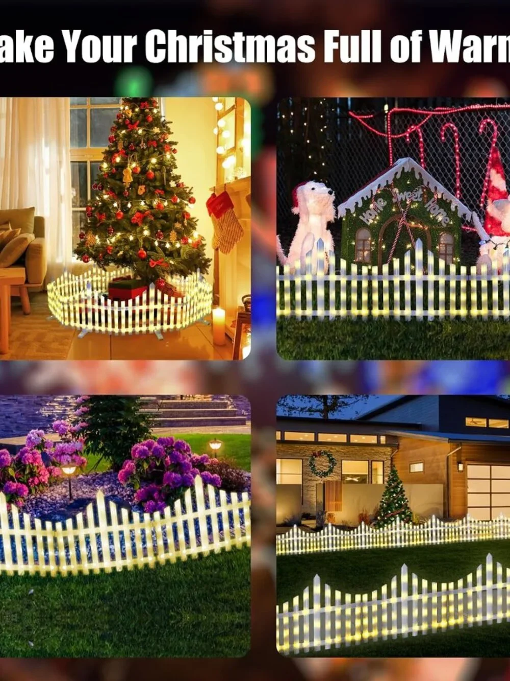 Christmas Tree Fence Light Christmas Decorations Lights 8 Pack Picket Fence NEW